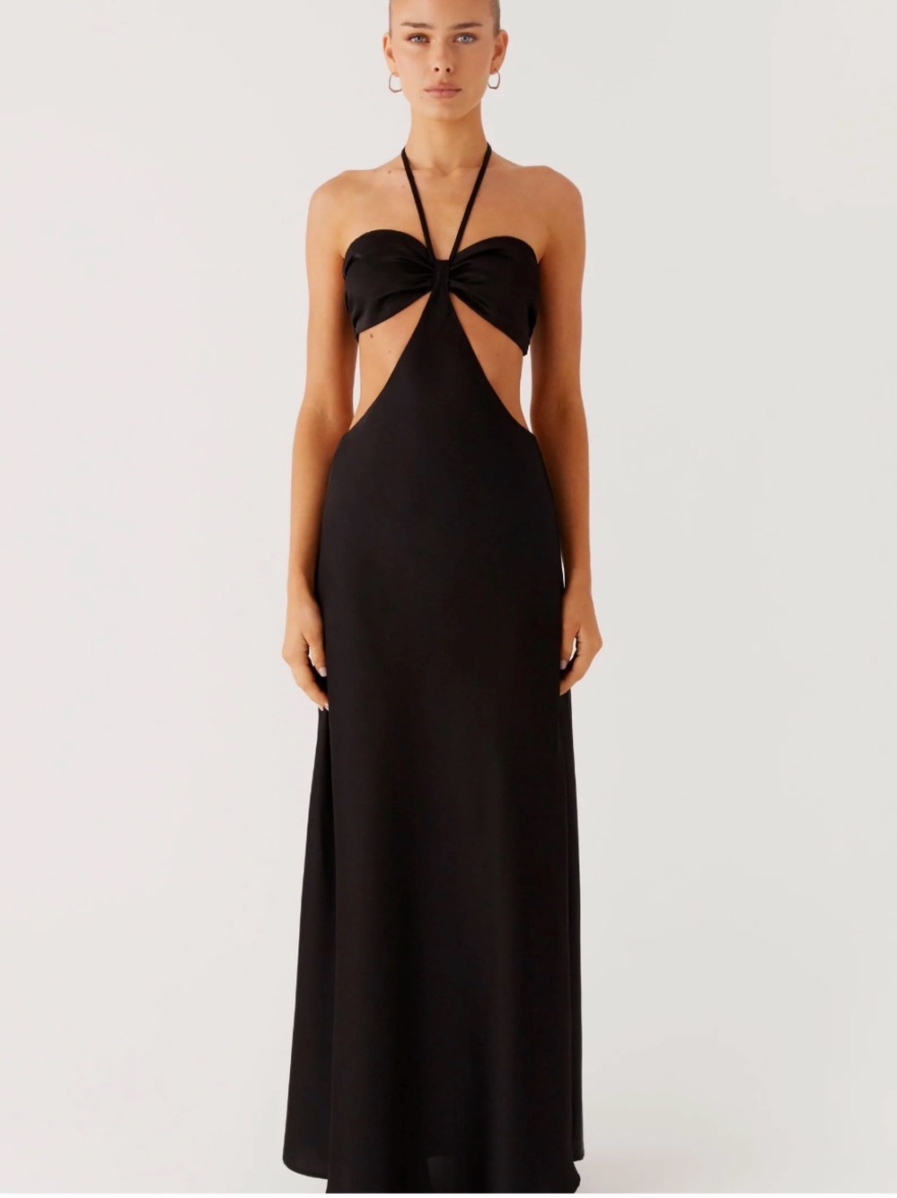 Peppermayo Black Cutout Halter Maxi Dress